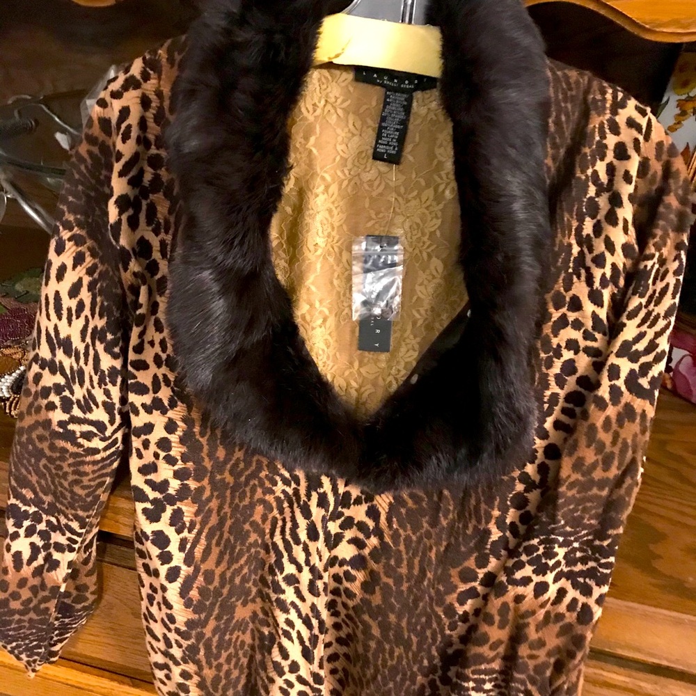 Laundry By Shelli Segal Animal Print Cardigan with Dark Collar